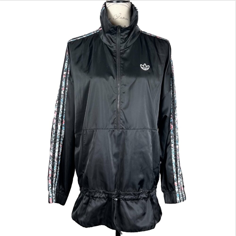 RARE Adidas Originals Sz 8/UK12 Windbreaker Long Sleeve 1/2 Zip 3-Stripes Black
